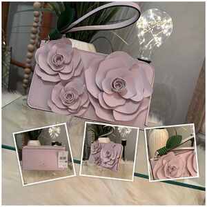KATE SPADE ♠️ NEW YORK Flora Flower Medium L-Zip Wristlet in Pale Amethyst, BNWT